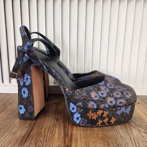 ASOS Design Peaked Platform High Heels Womens Size 9 Black Floral Chunky Shoes
